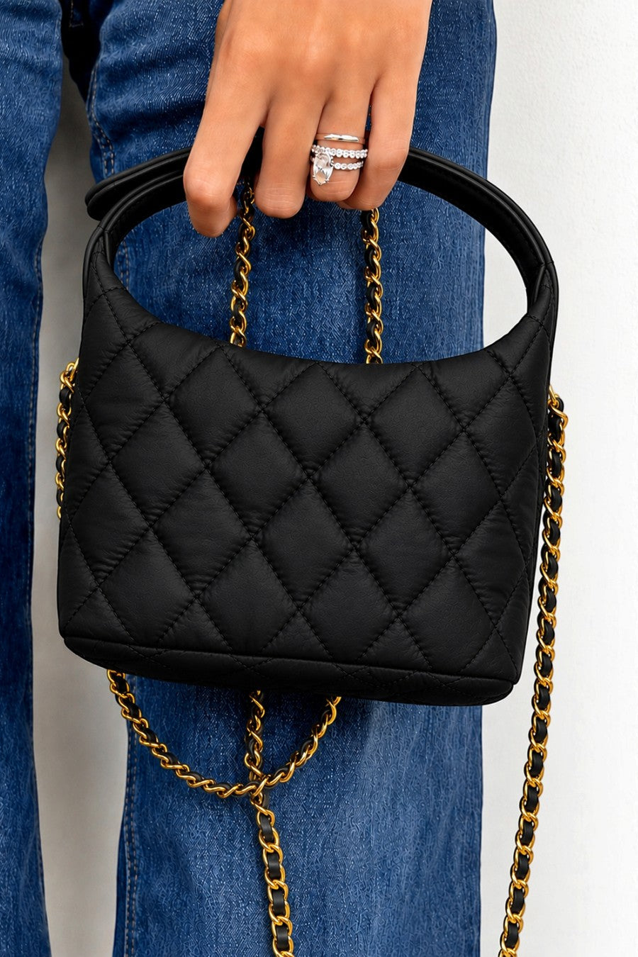 Christy black quilted nylon mini bag with gold hardware by Gameday Luxe