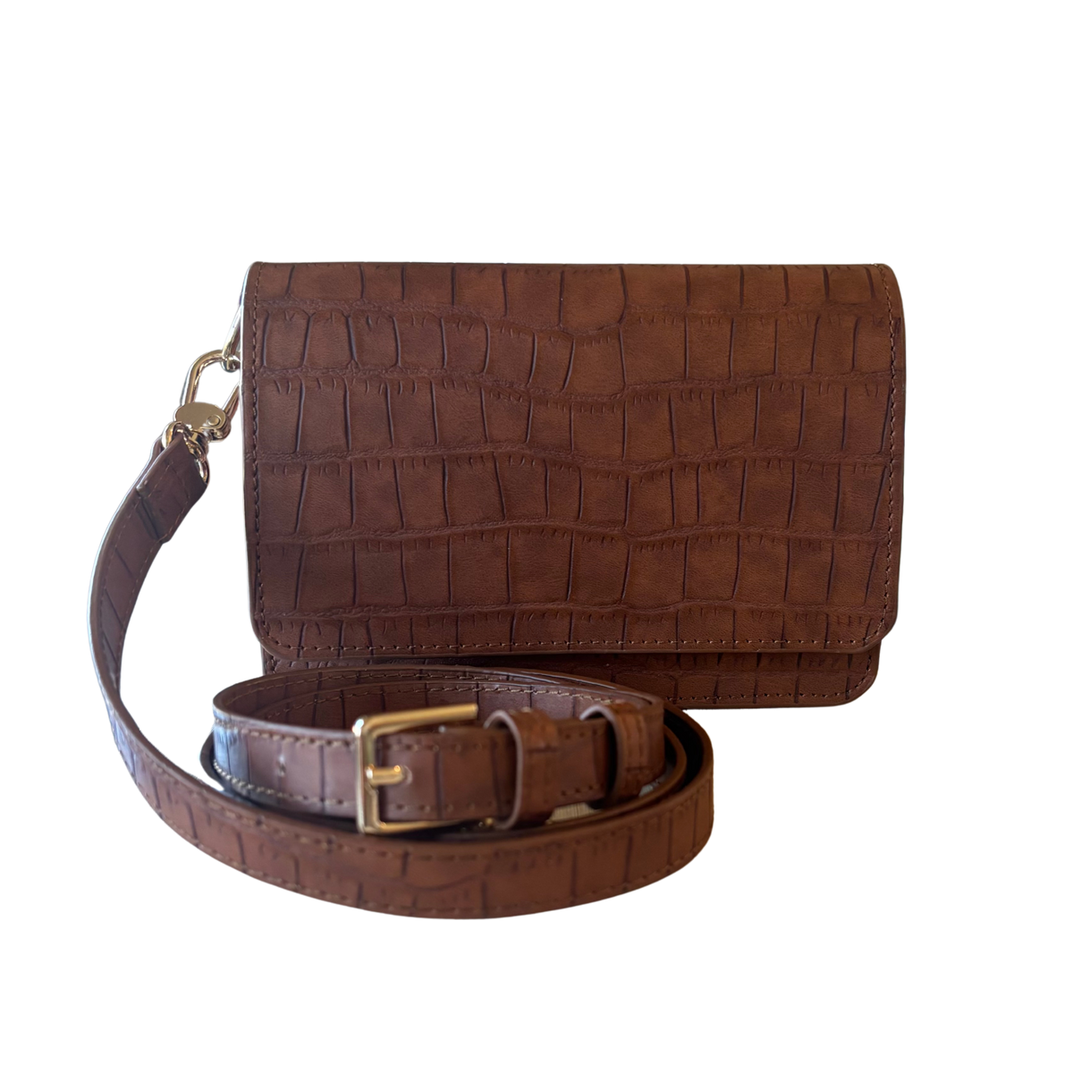 Brown Luxe Croc Crossbody Bag