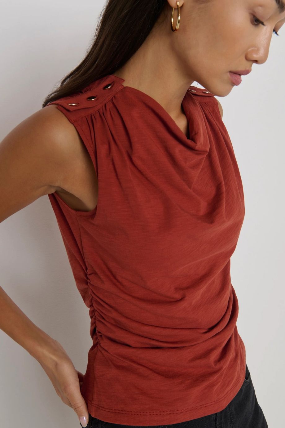 Alexia Cowl Neck Ruched Top Chestnut