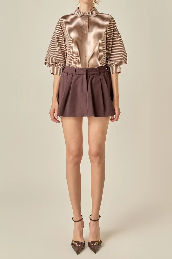 Alix Striped Balloon Sleeve Blouse Brown