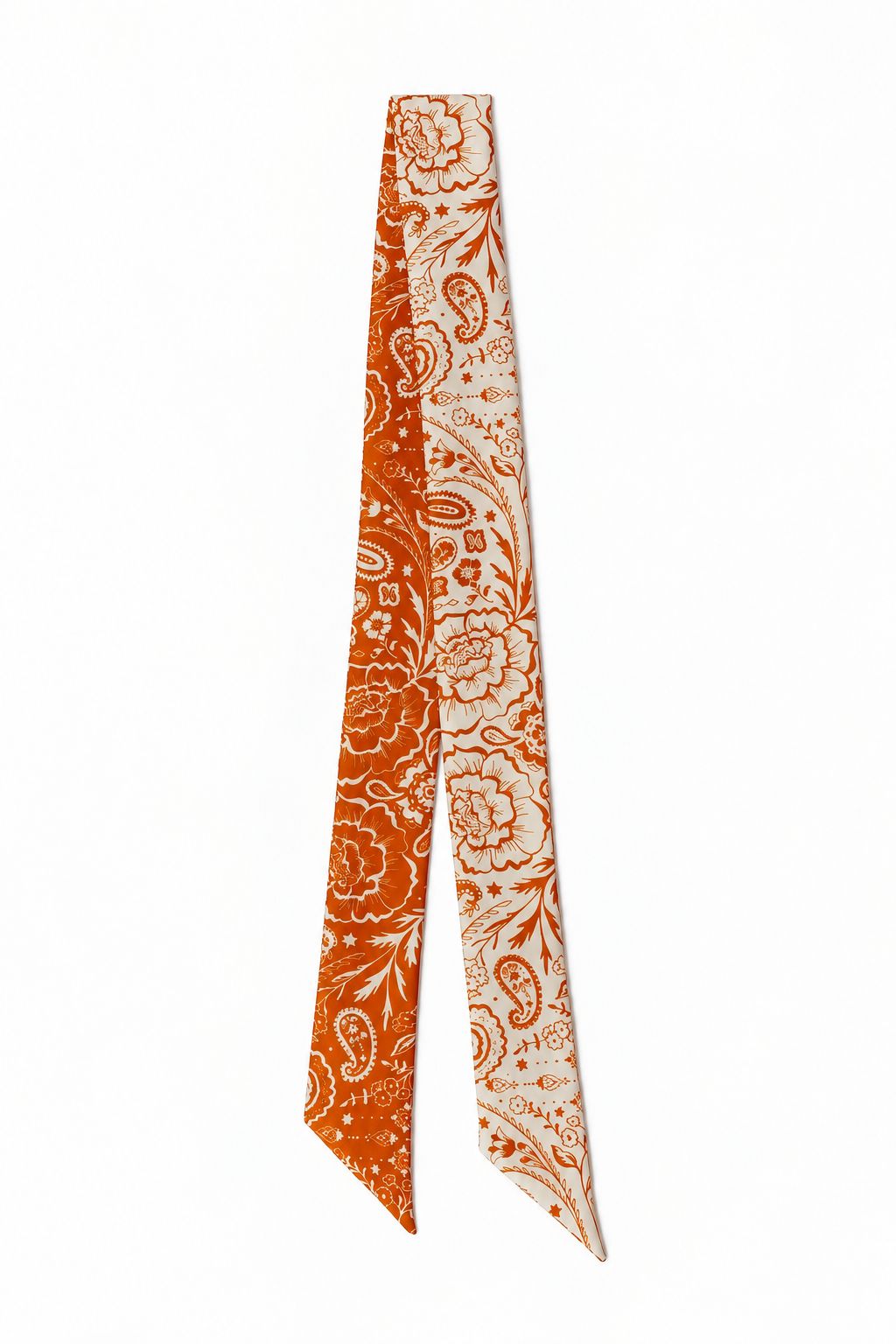 Cream + Orange Silk Paisley Print Lasso Scarf