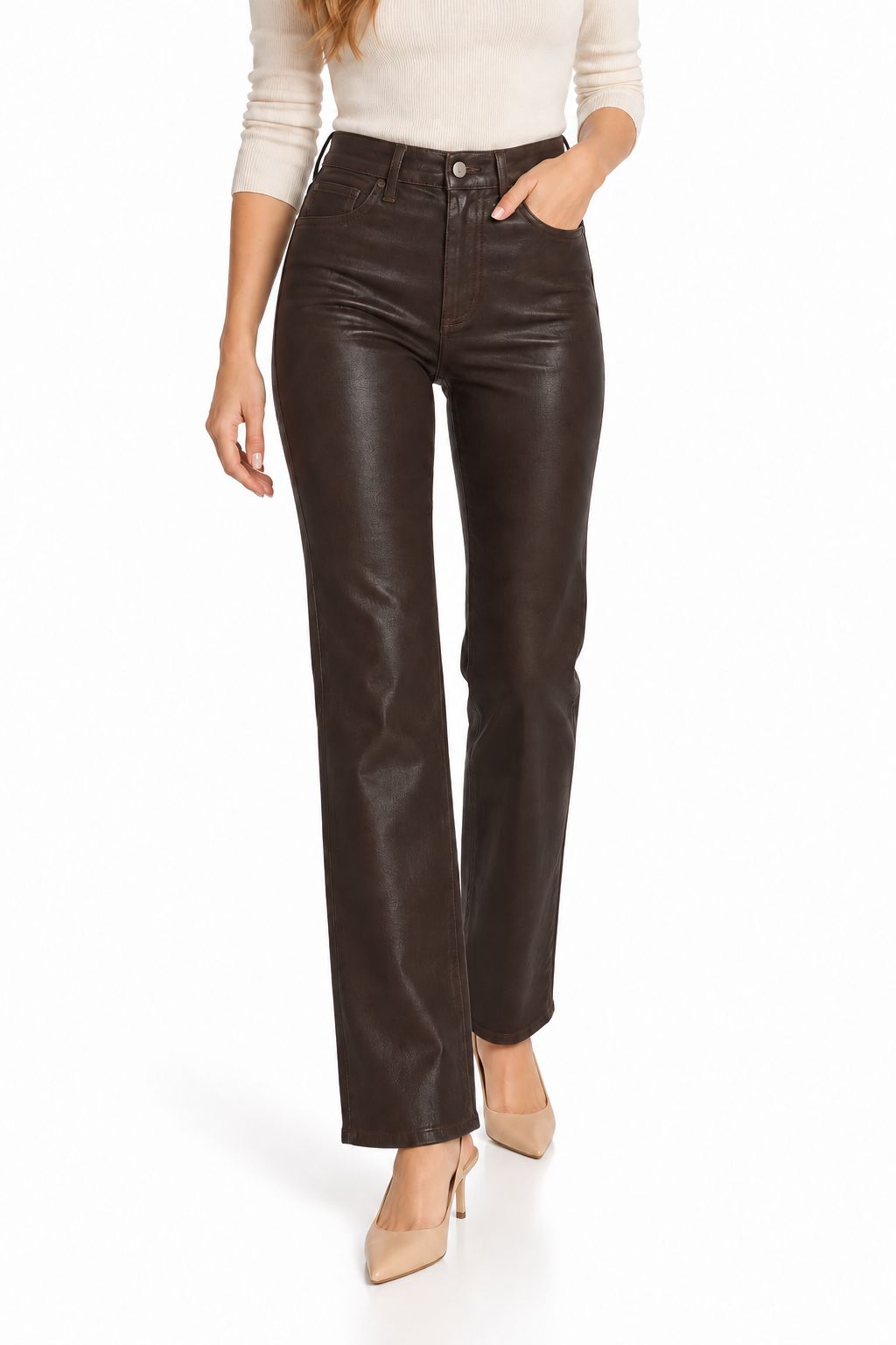Evie High Rise Slim Boot Jean Coated Mocha