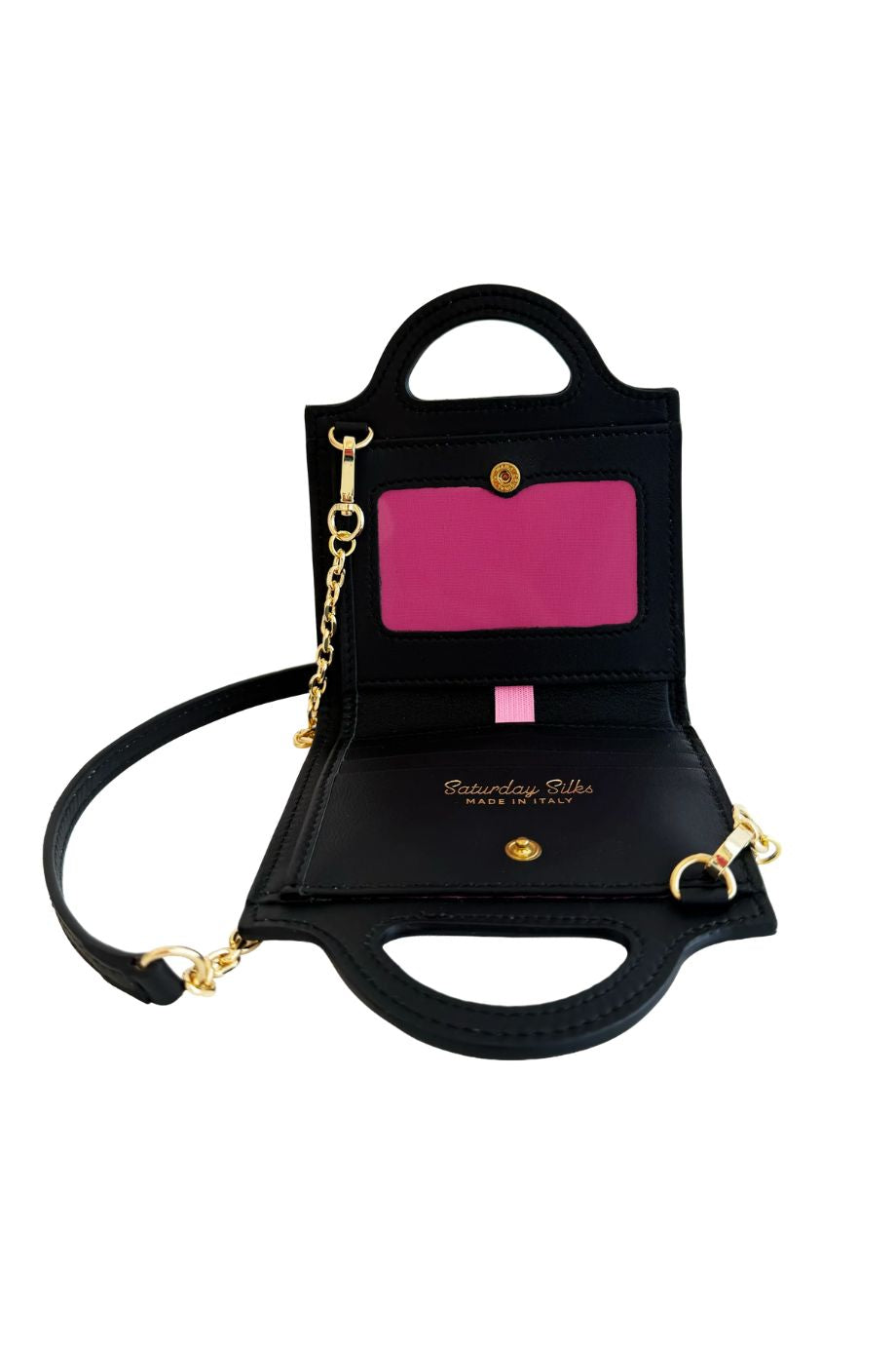 Fan Fold Leather Crossbody Wallet Black