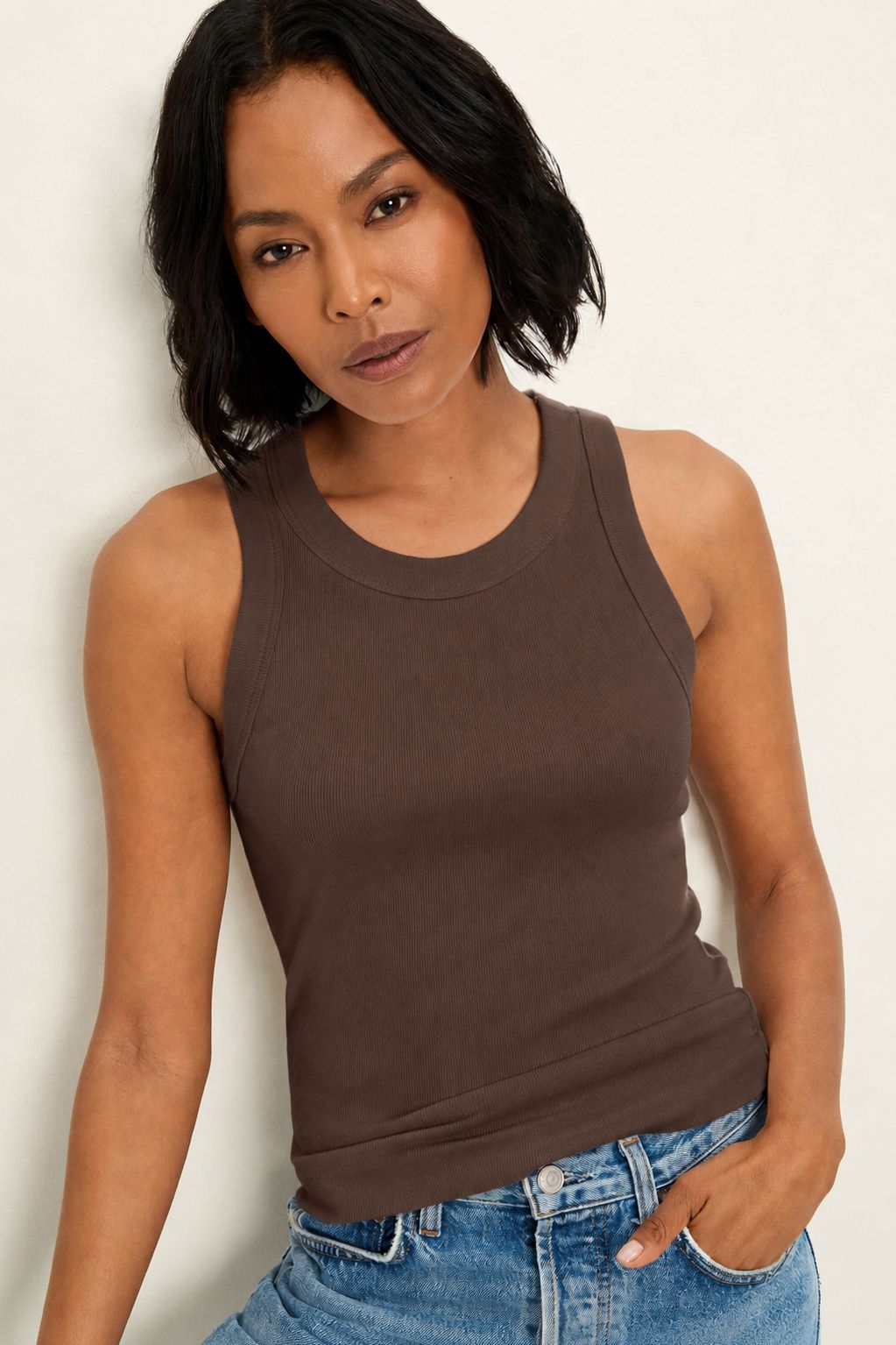 Gina Ribbed Crop Tank Molasses