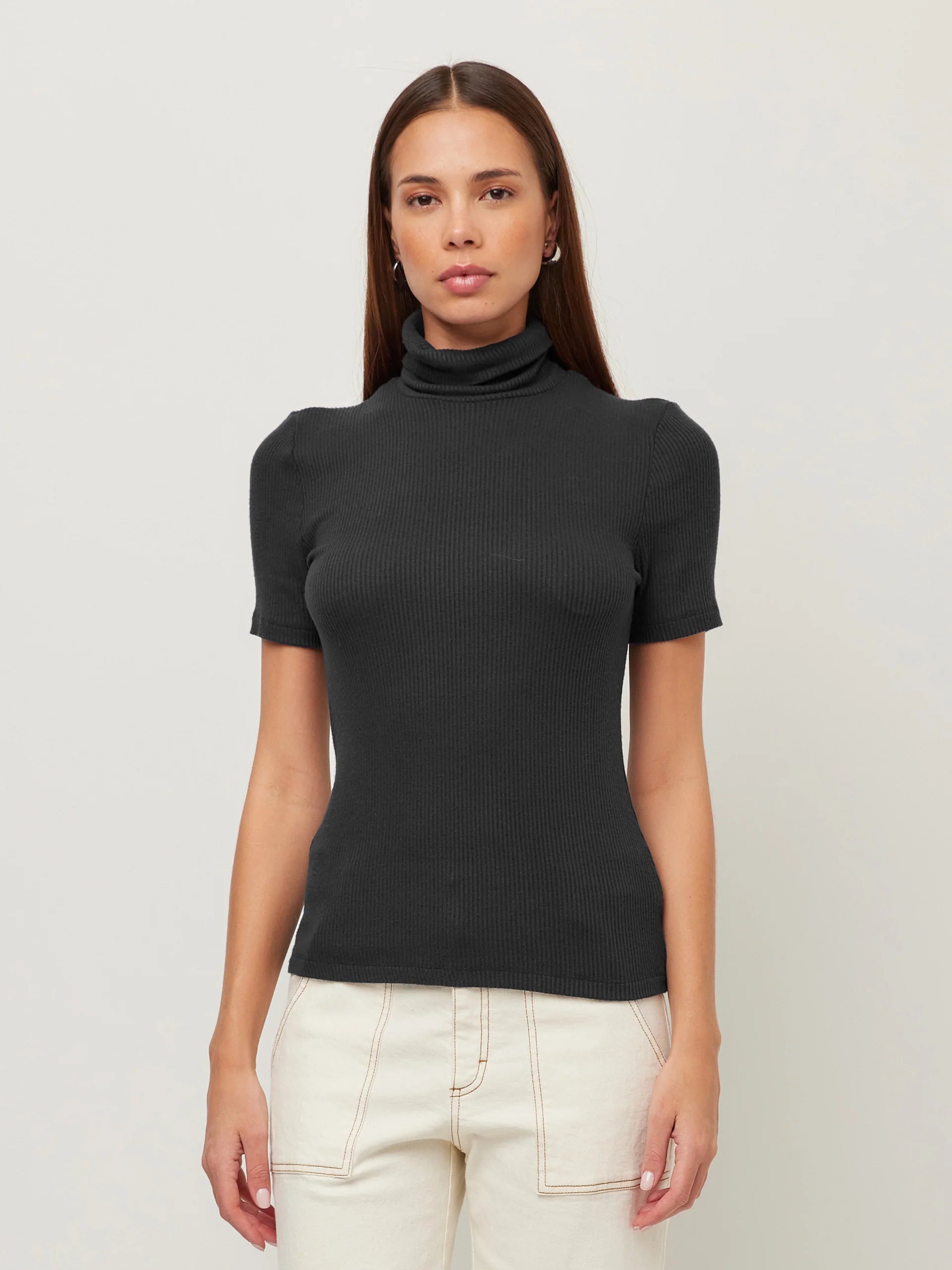 Jana Short Sleeve Turtleneck Top Black