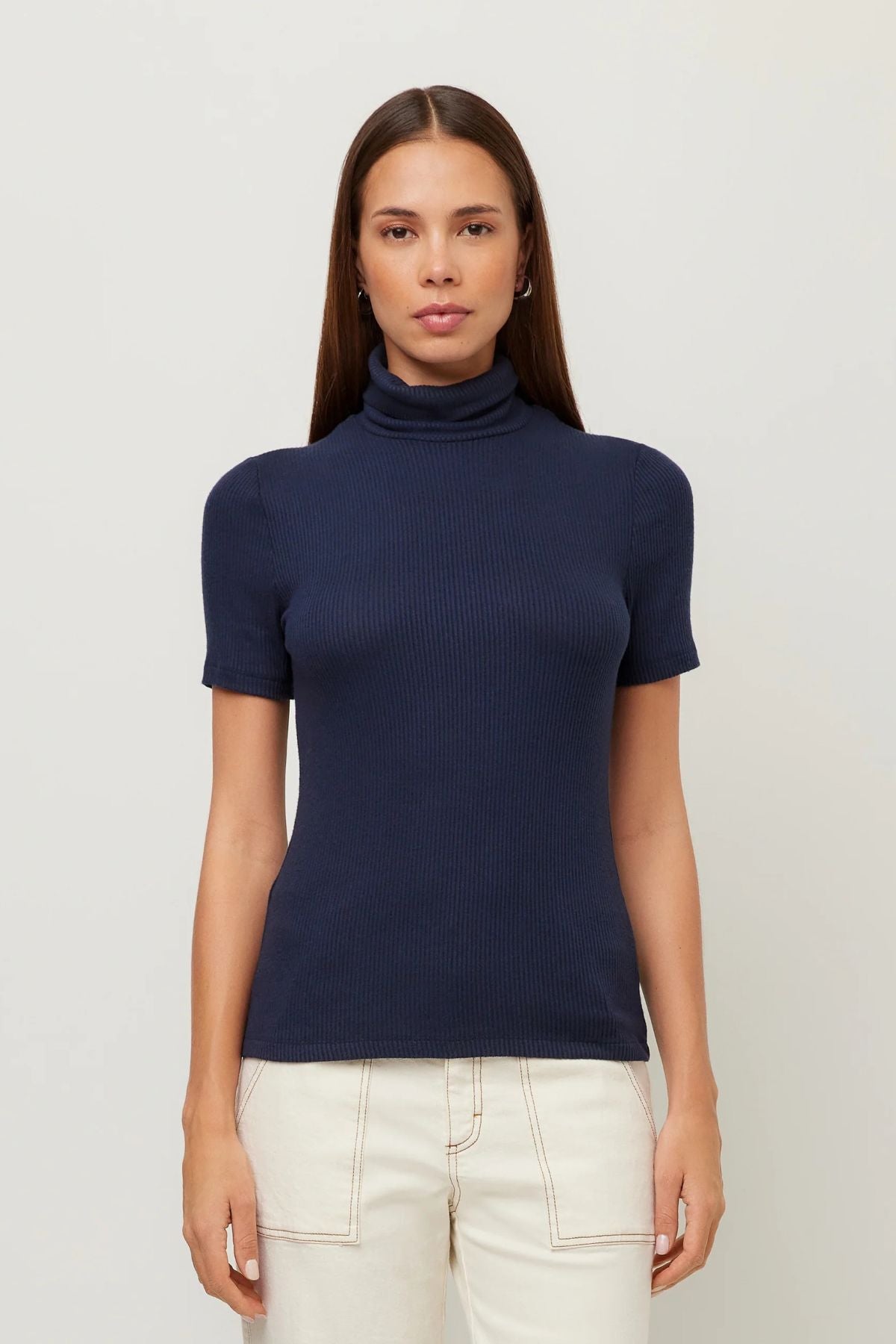 Jana Short Sleeve Turtleneck Top Navy