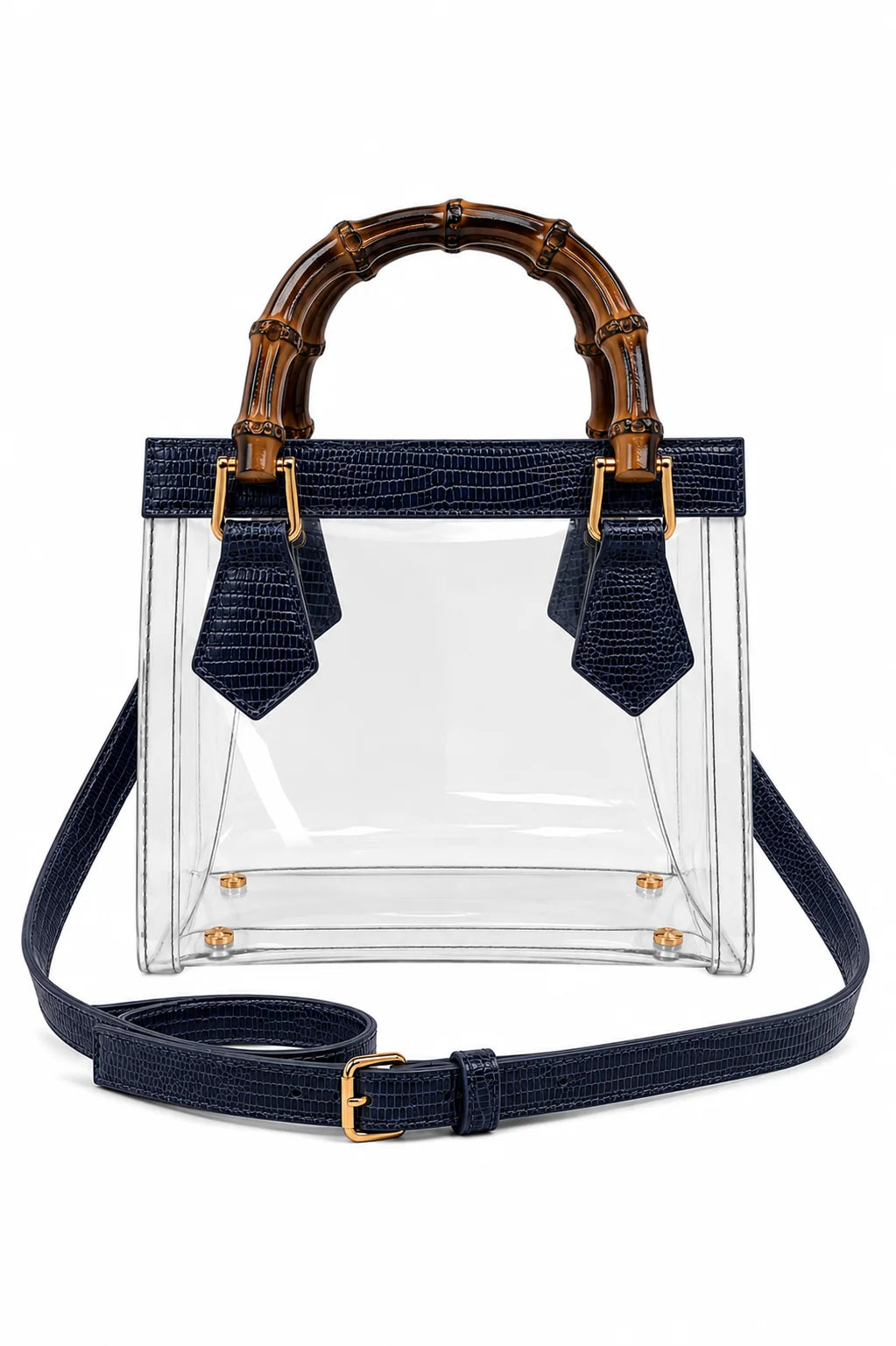 Jules Bamboo Handle Clear Handbag Black