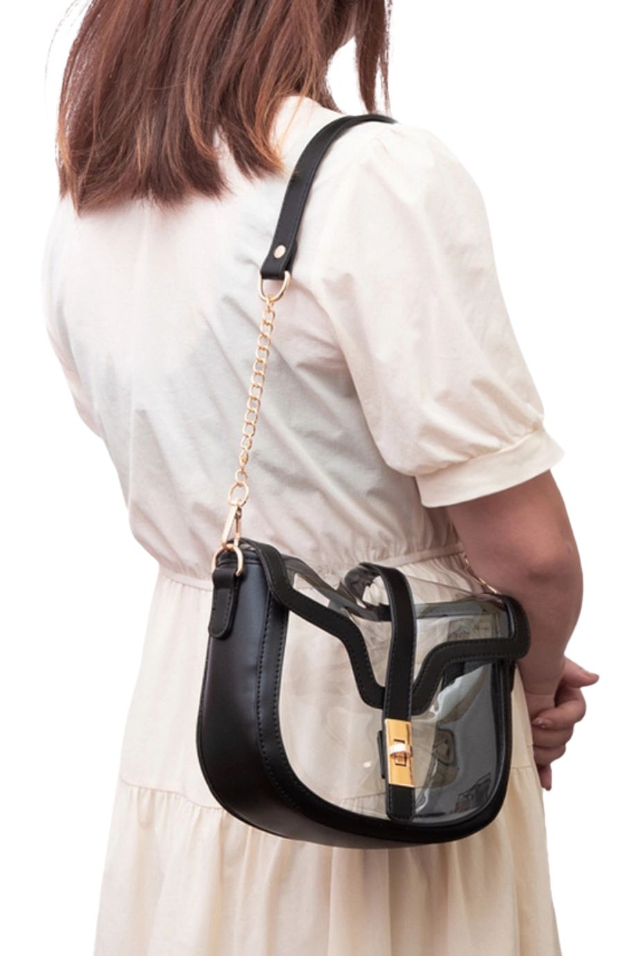 Marcelle Black + Clear Saddle Bag