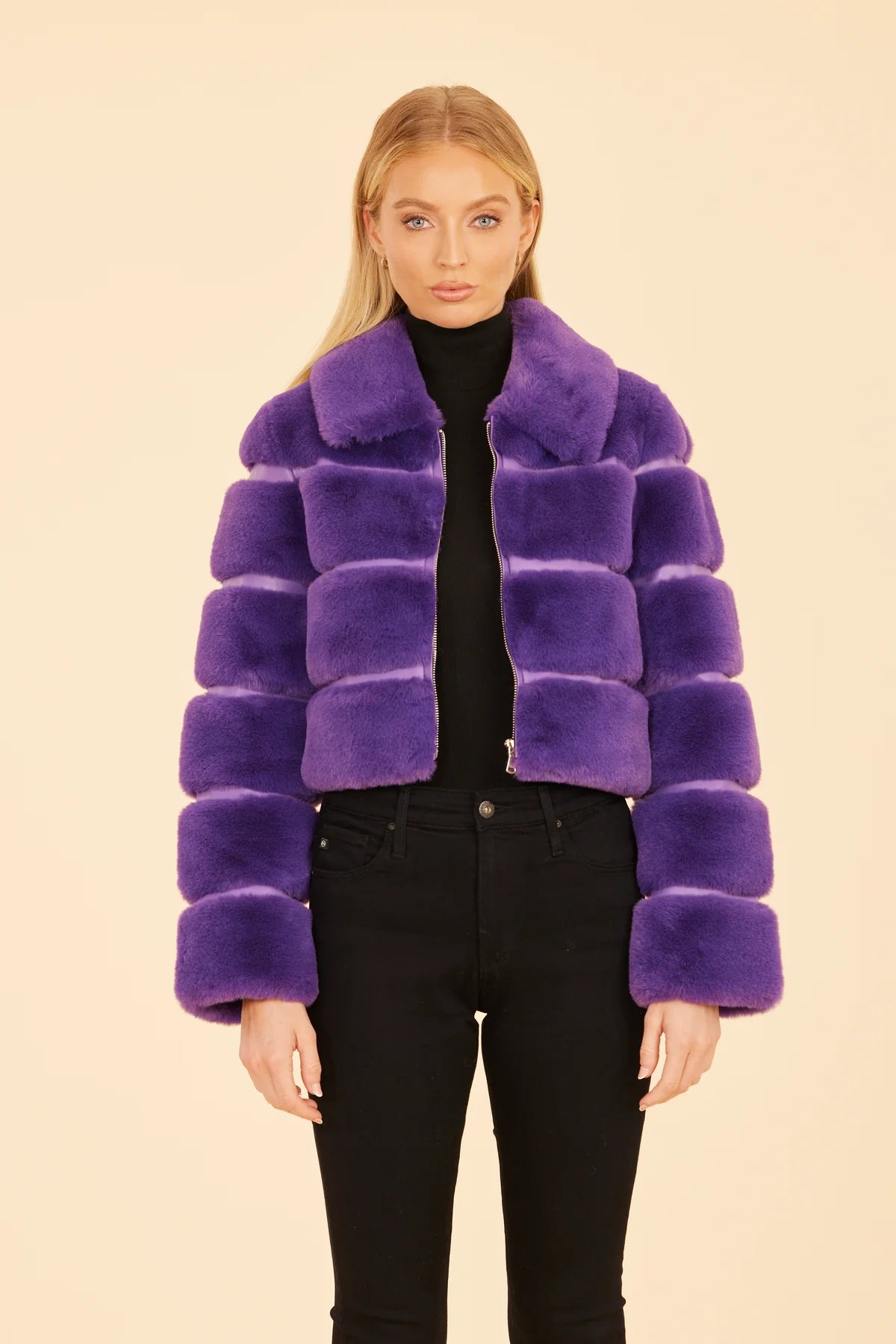 Paneled Faux Fur Vegan Leather Jacket