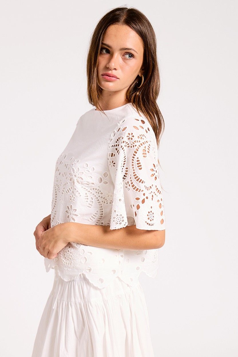 Pippa Embroidered Scallop Hem Top