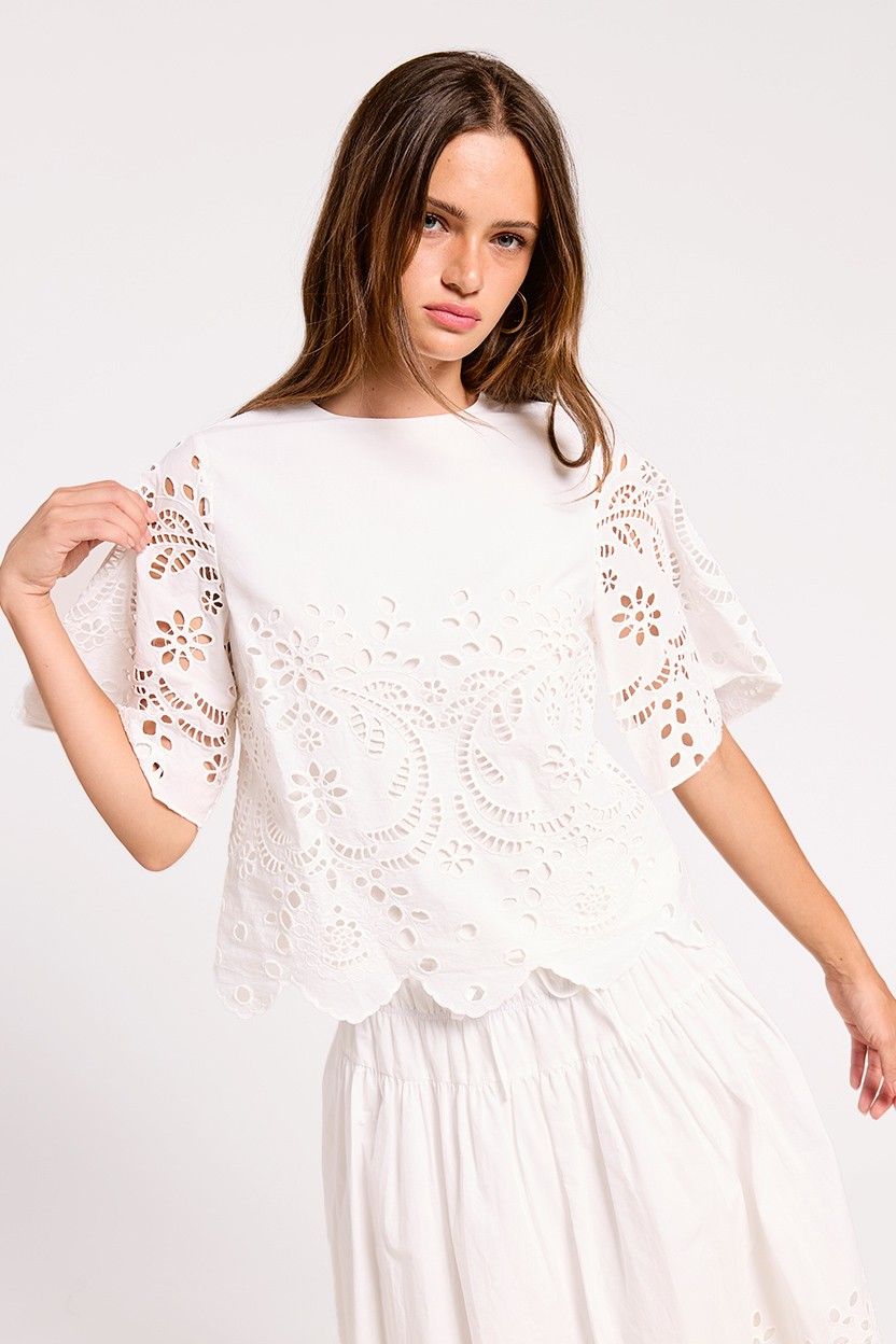 Pippa Embroidered Scallop Hem Top