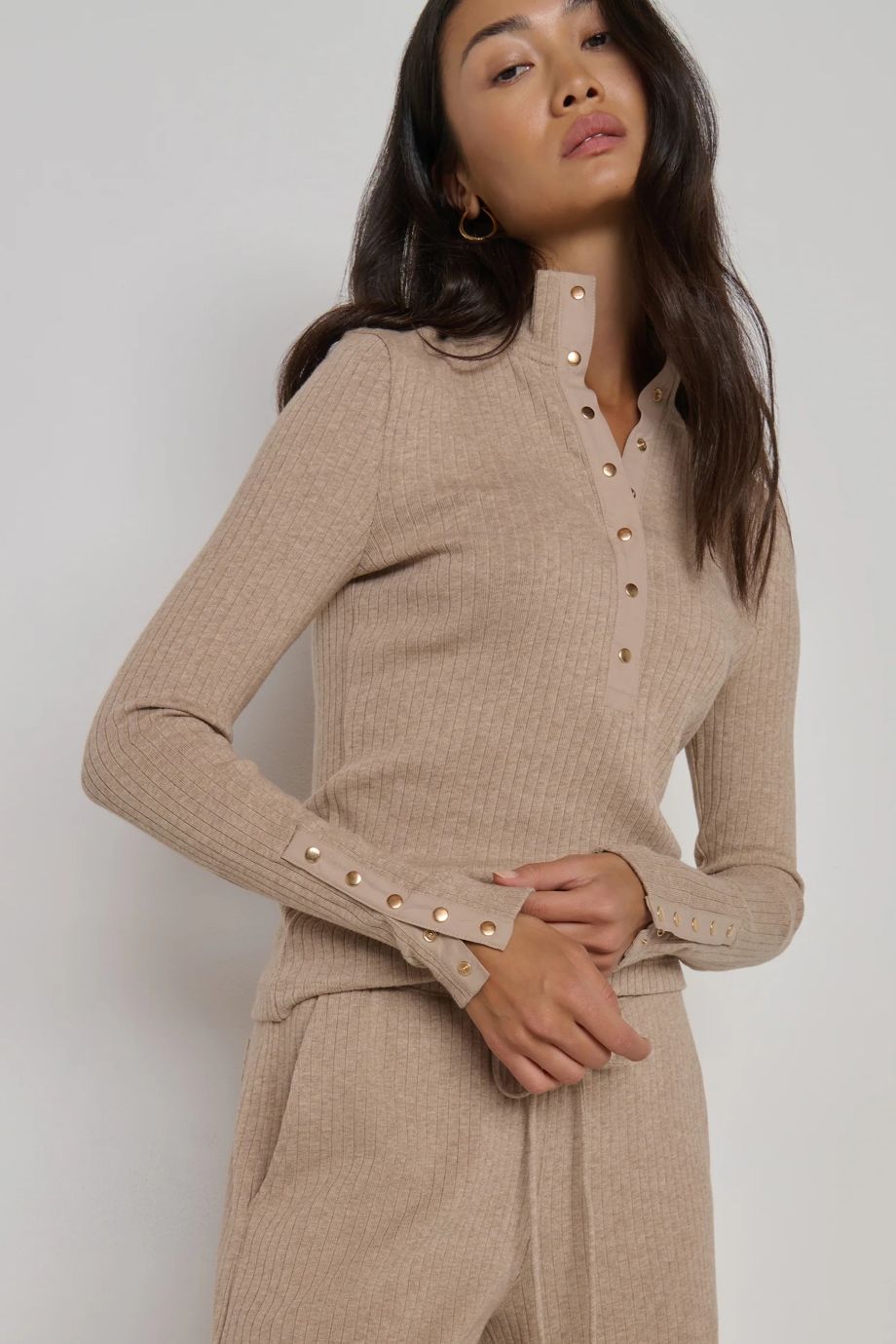 Sheila Mock Neck Top Heather Oatmeal