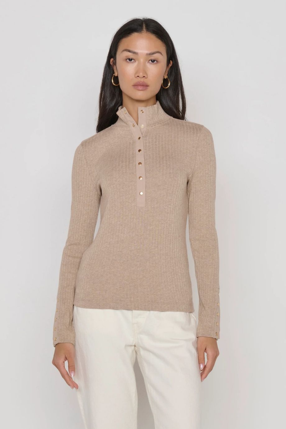 Sheila Mock Neck Top Heather Oatmeal