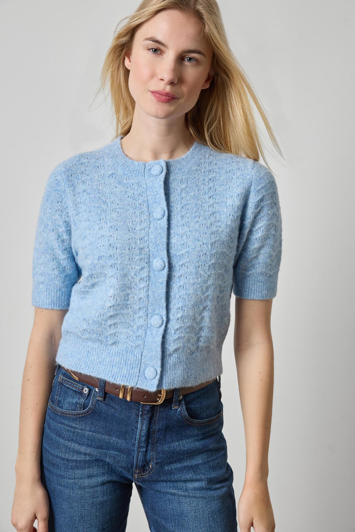 Short Sleeve Crewneck Cardigan Clearwater