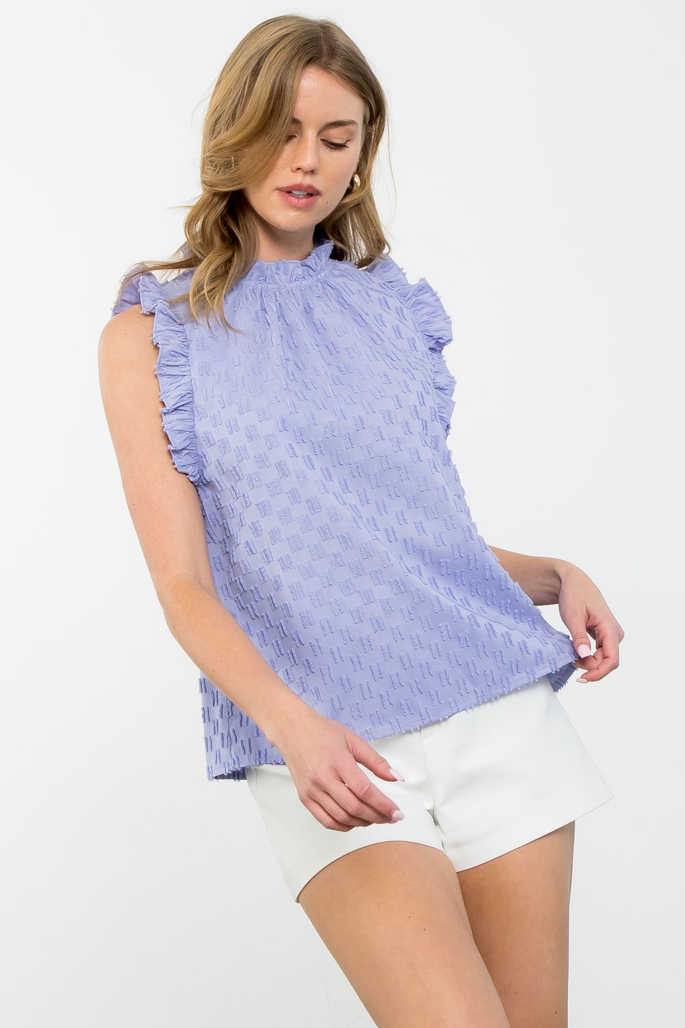 Abby Ruffle Sleeve Textured Top Lavender - THML - Color Game