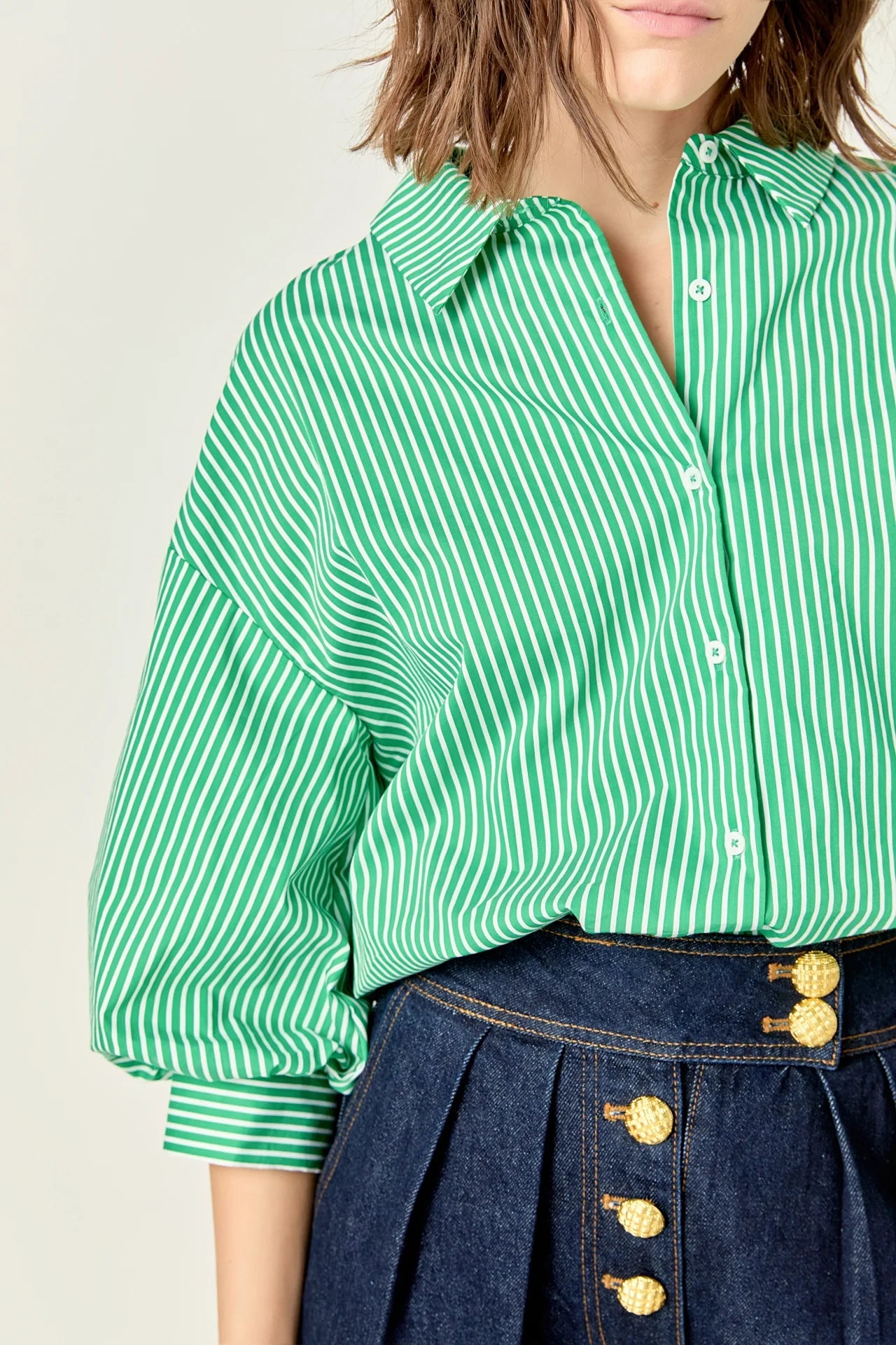 Alix Striped Balloon Sleeve Blouse Green - FINAL SALE - English Factory - COLOR GAME