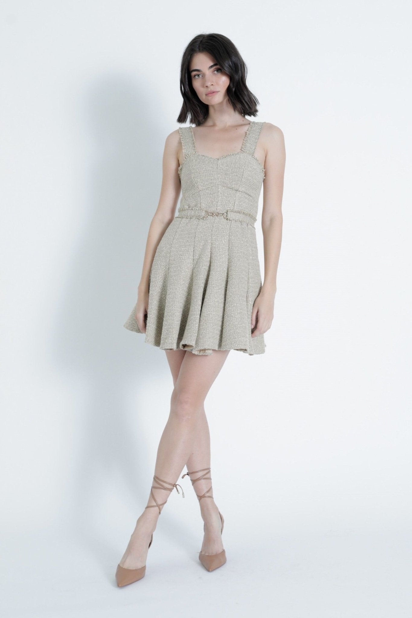 amelia mini dress Amelia Tweed Mini Dress M / Gold Tweed