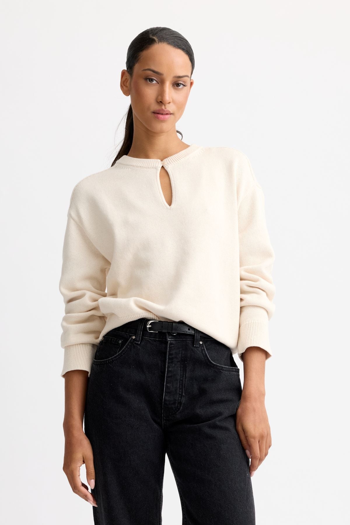 Anna Crewneck Sweater in Cream by Stitches + Stripes