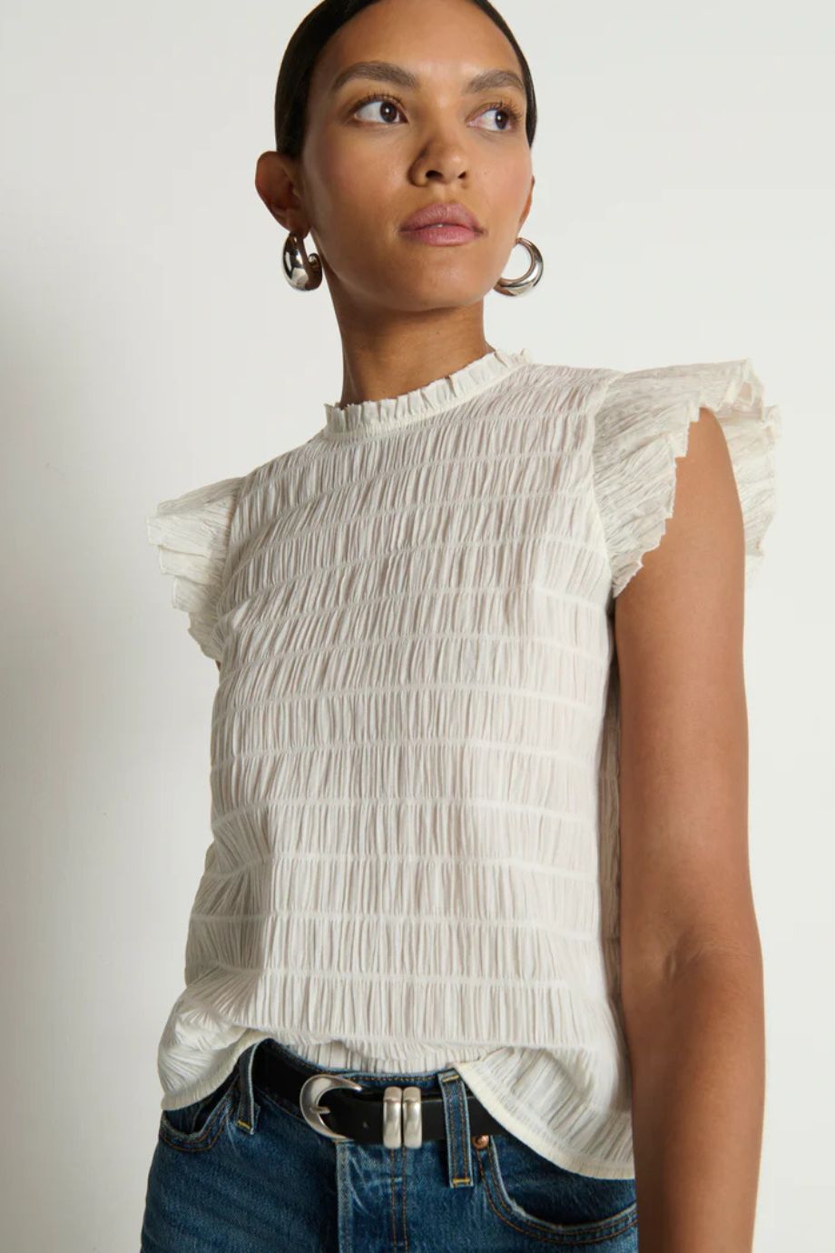Ashley Ruffle Tank – Porcelain - Nation Los Angeles - COLOR GAME