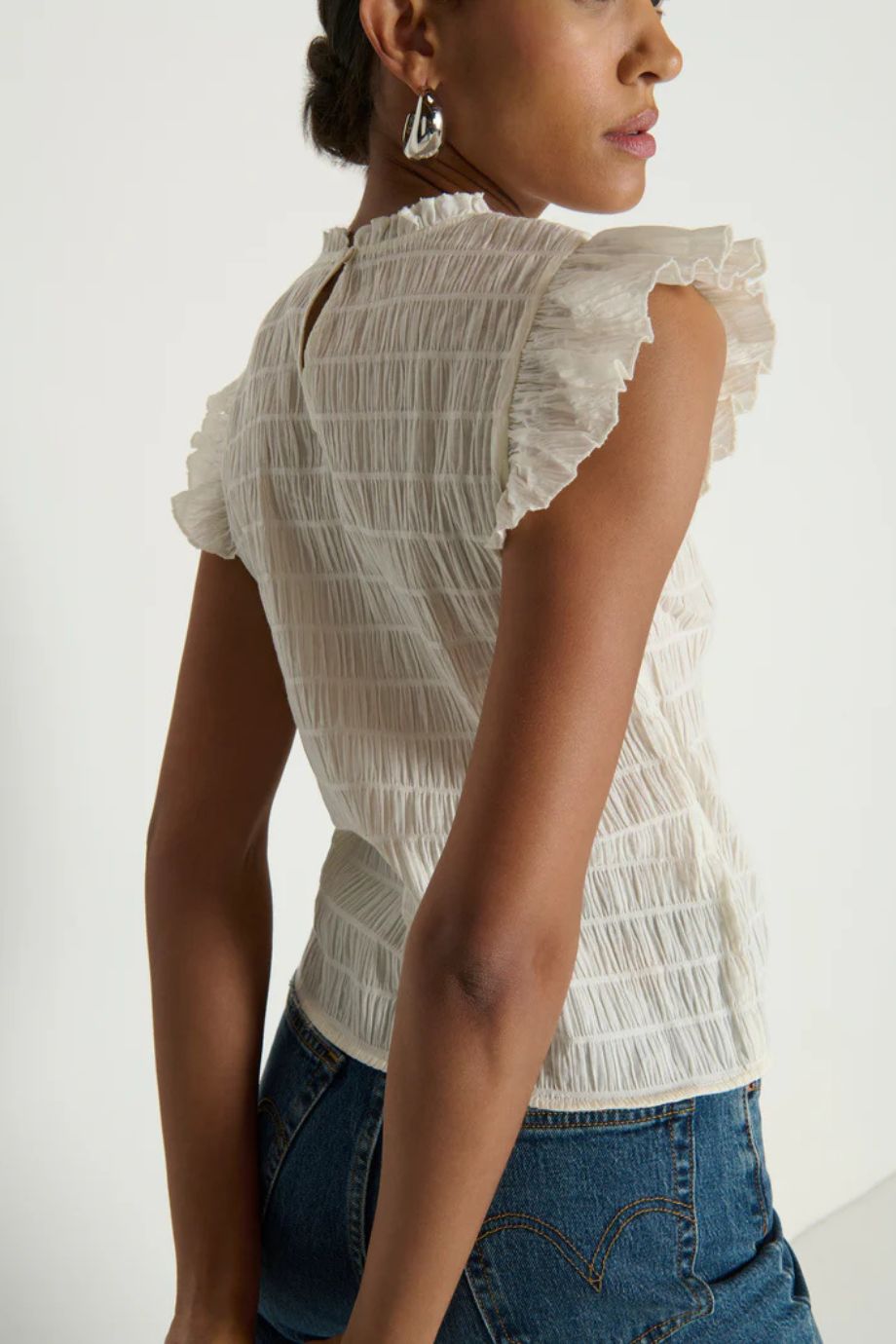 Ashley Ruffle Tank – Porcelain - Nation Los Angeles - COLOR GAME