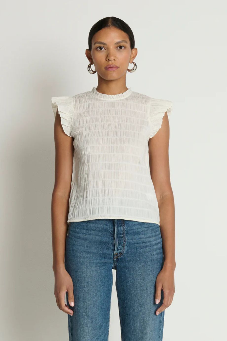 Ashley Ruffle Tank – Porcelain - Nation Los Angeles - COLOR GAME