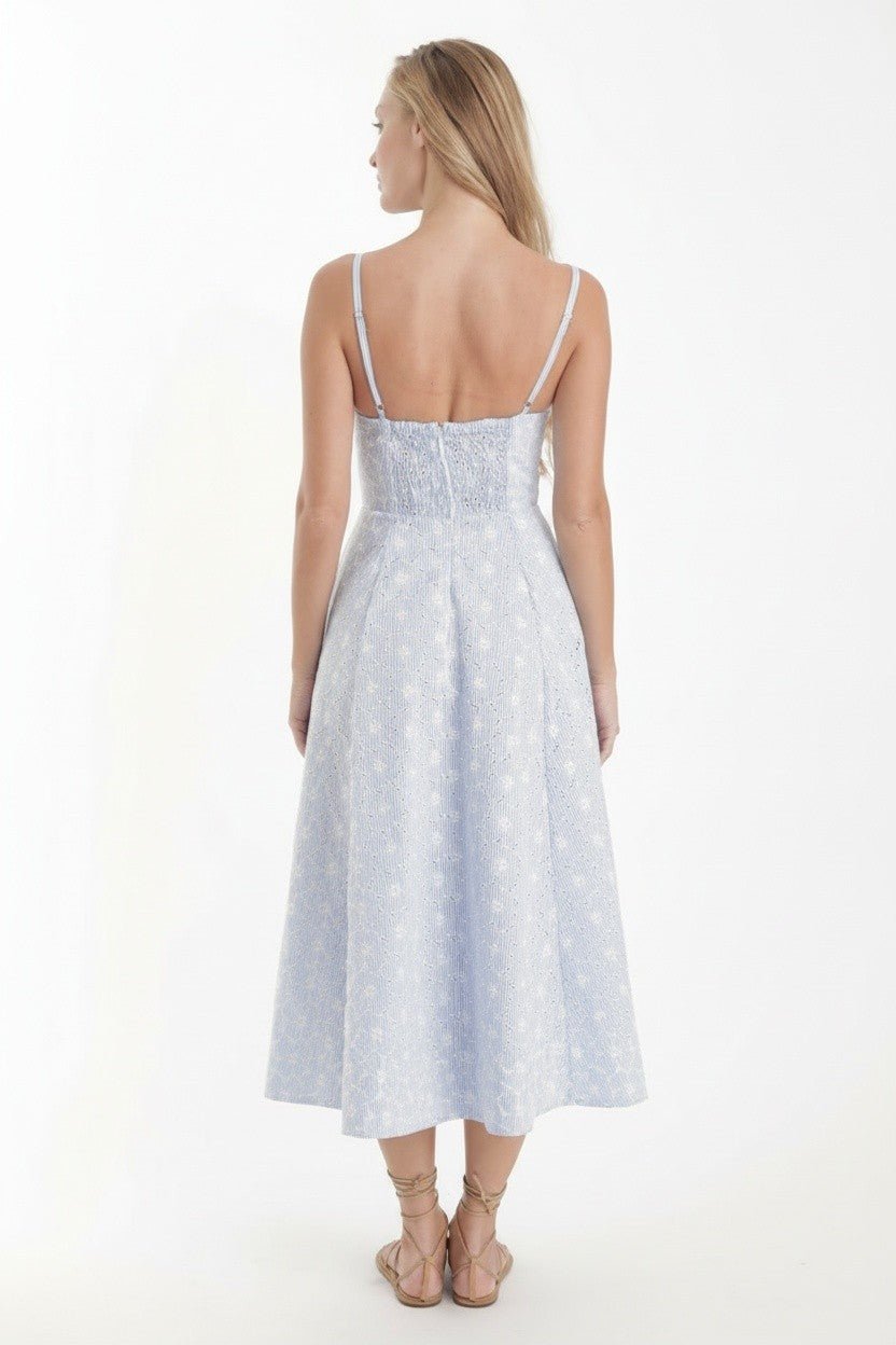Auri Embroidered Stripe Midi Dress - Karina Grimaldi - COLOR GAME
