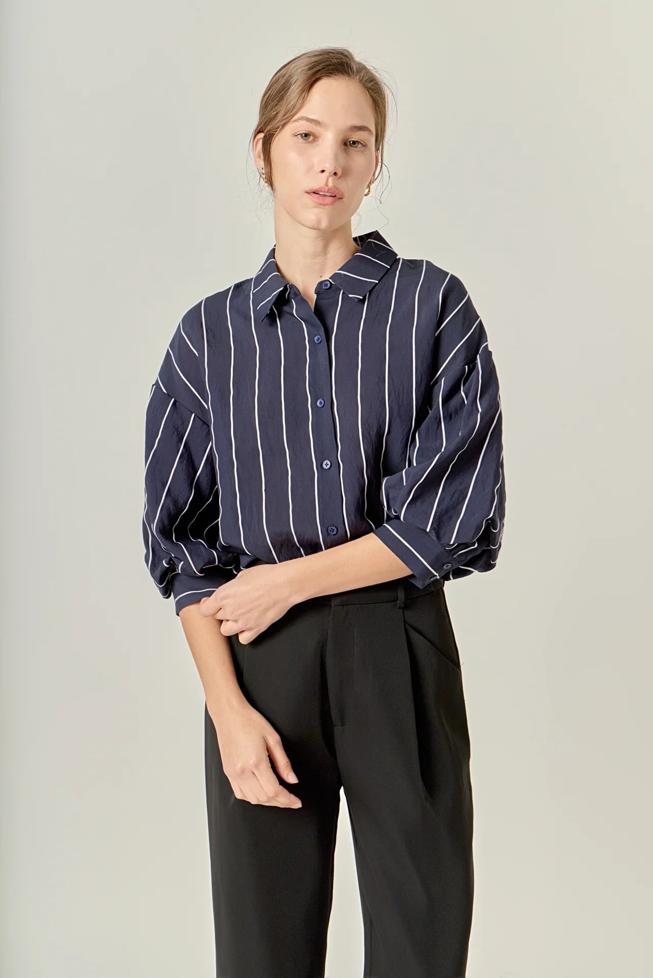 Bellamy Balloon Sleeve Blouse Navy Stripe - English Factory - COLOR GAME