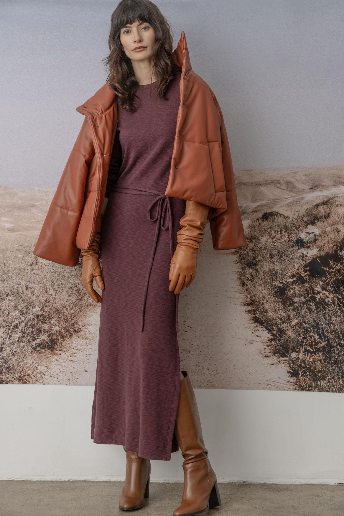 Belted Maxi Column Dress Wine - FINAL SALE L / Wine Belted Maxi Column Dress Wine - FINAL SALE L / Wine