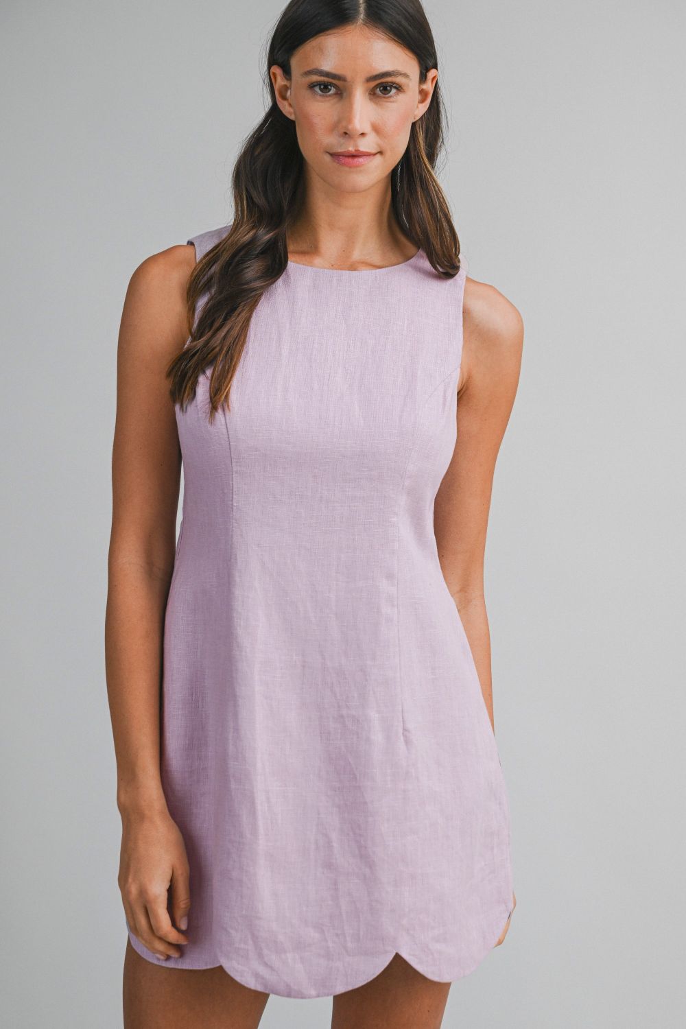 Lavender Linen Scallop Hem Mini Dress | Sleeveless Summer Dress