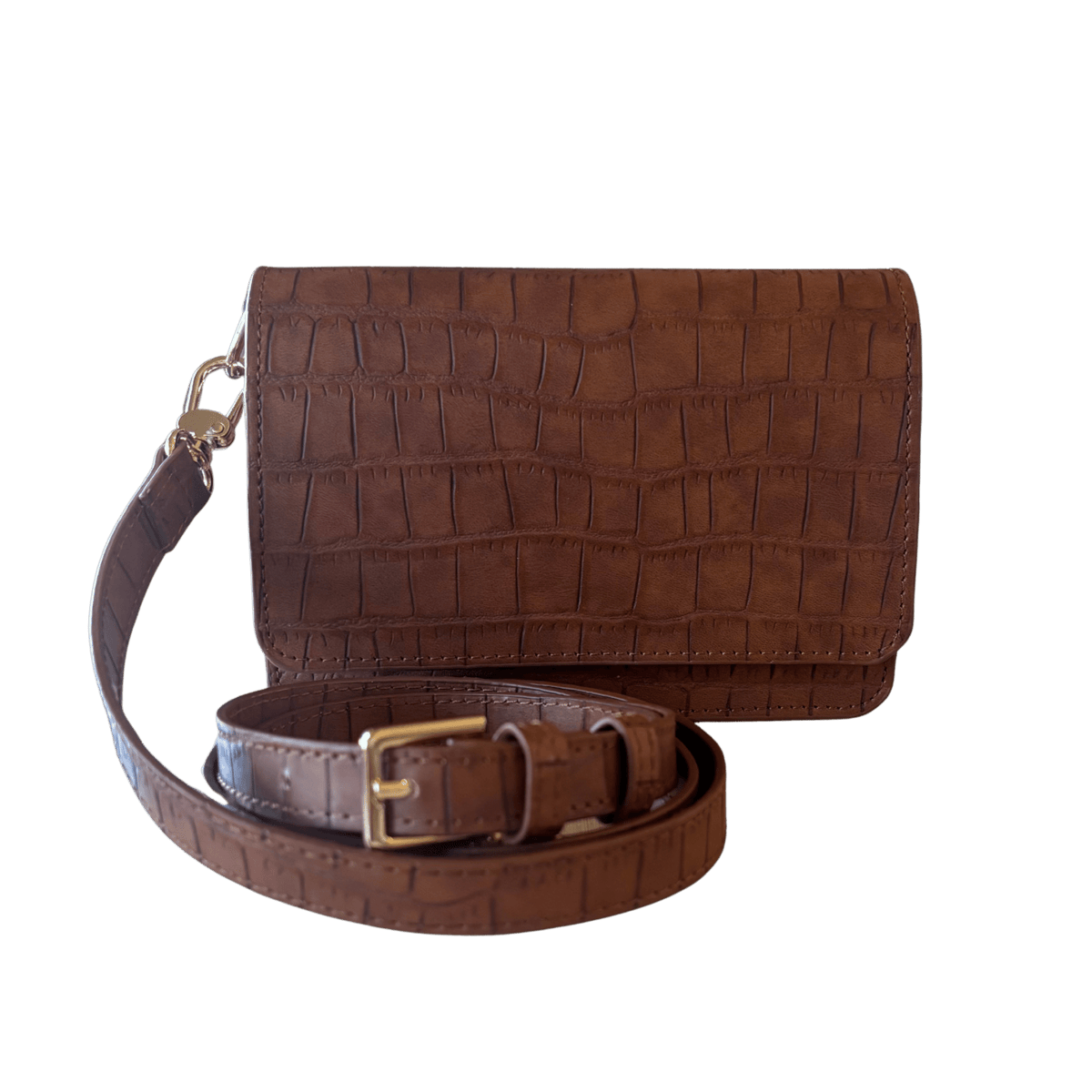 Brown Luxe Croc Crossbody Bag - Main & Exchange - COLOR GAME