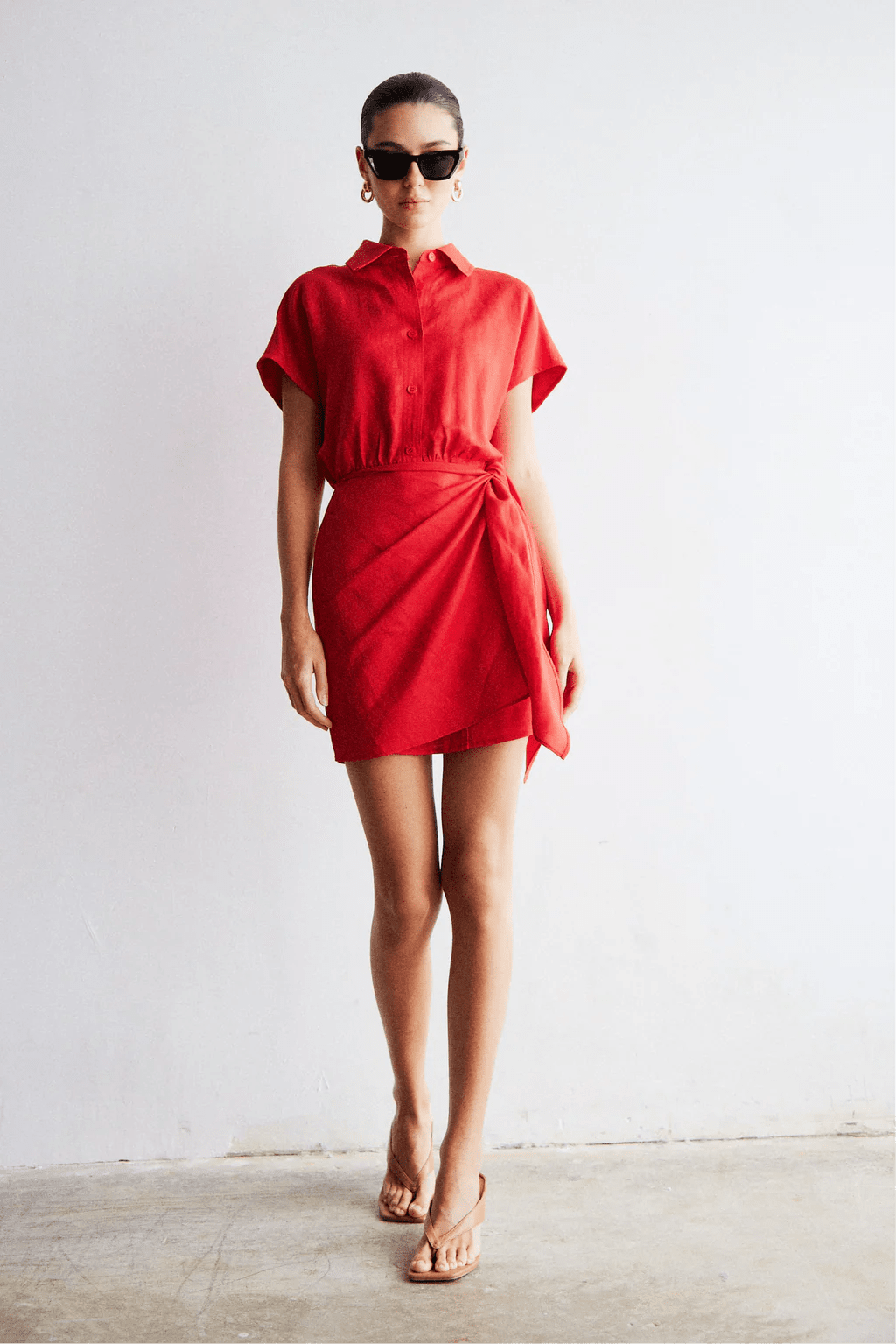 Carson Red Linen Shirt Dress - JS71 - COLOR GAME