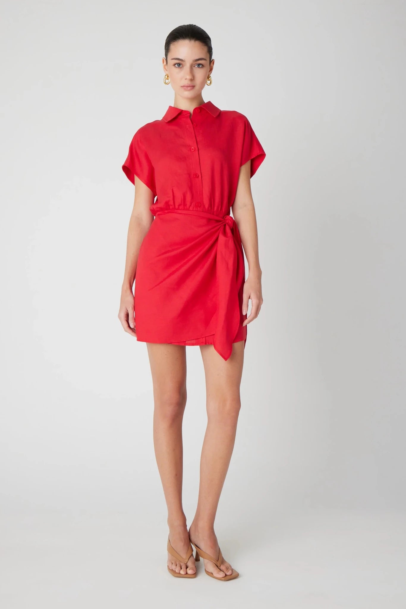 Carson Red Linen Shirt Dress - JS71 - COLOR GAME