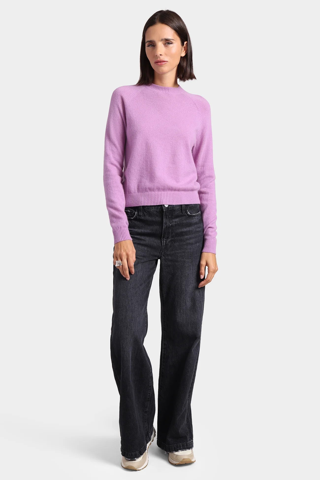 Cashmere Long Sleeve Shrunken Crew Purple Heart - Minnie Rose - COLOR GAME