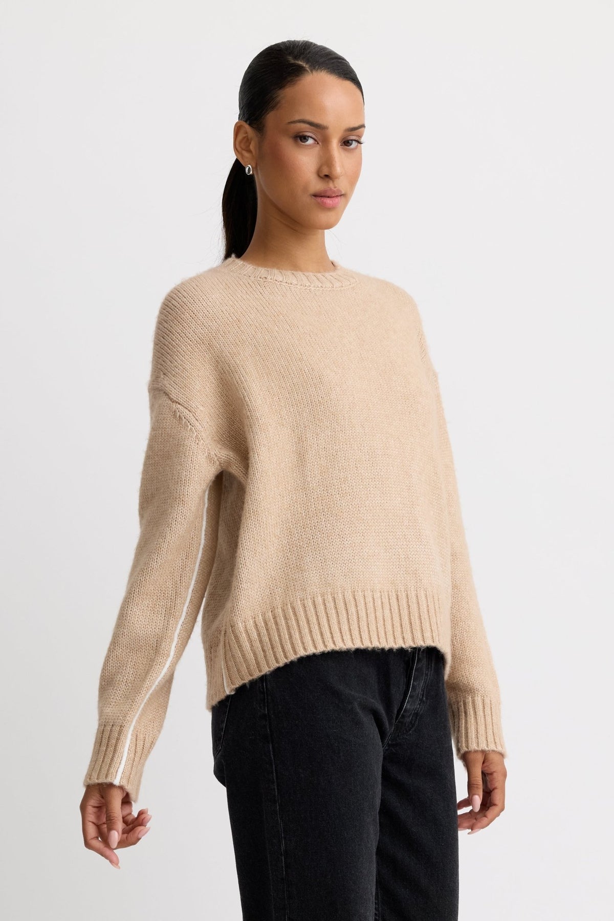 Cassidy Crewneck Sweater in Almond Combo by Stitches + Stripes