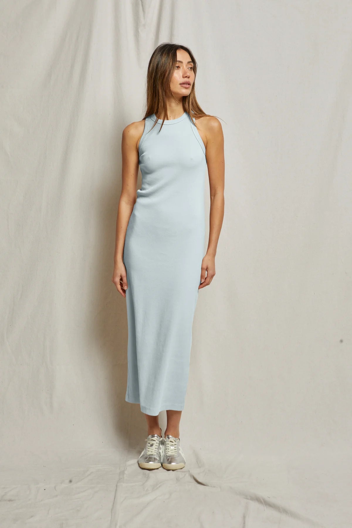 Cassidy Structured Rib Maxi Dress Baby Blue