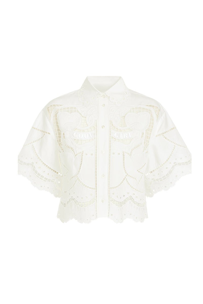 Caya White Embroidered Cotton Shirt - Berenice - COLOR GAME
