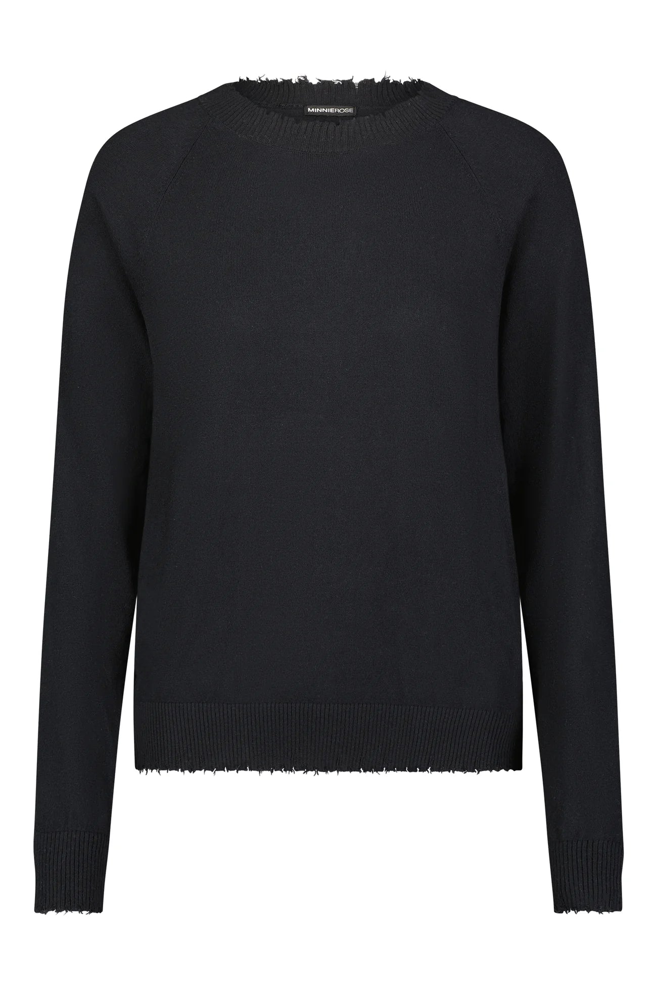Cotton Cashmere Frayed Edge Crew Black - Minnie Rose - COLOR GAME