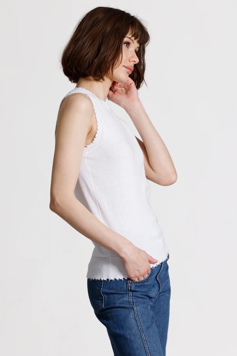 Cotton Cashmere Frayed Tank - Minnie Rose - COLOR GAME