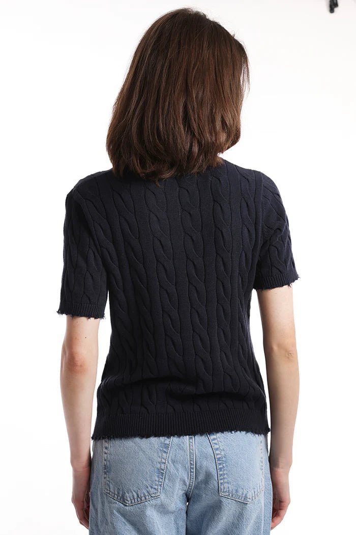 Cotton Frayed Cable Tee Navy - Minnie Rose - COLOR GAME