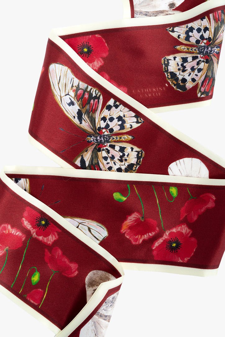 Crimson butterfly silk ribbon scarf by Catherine Cartie