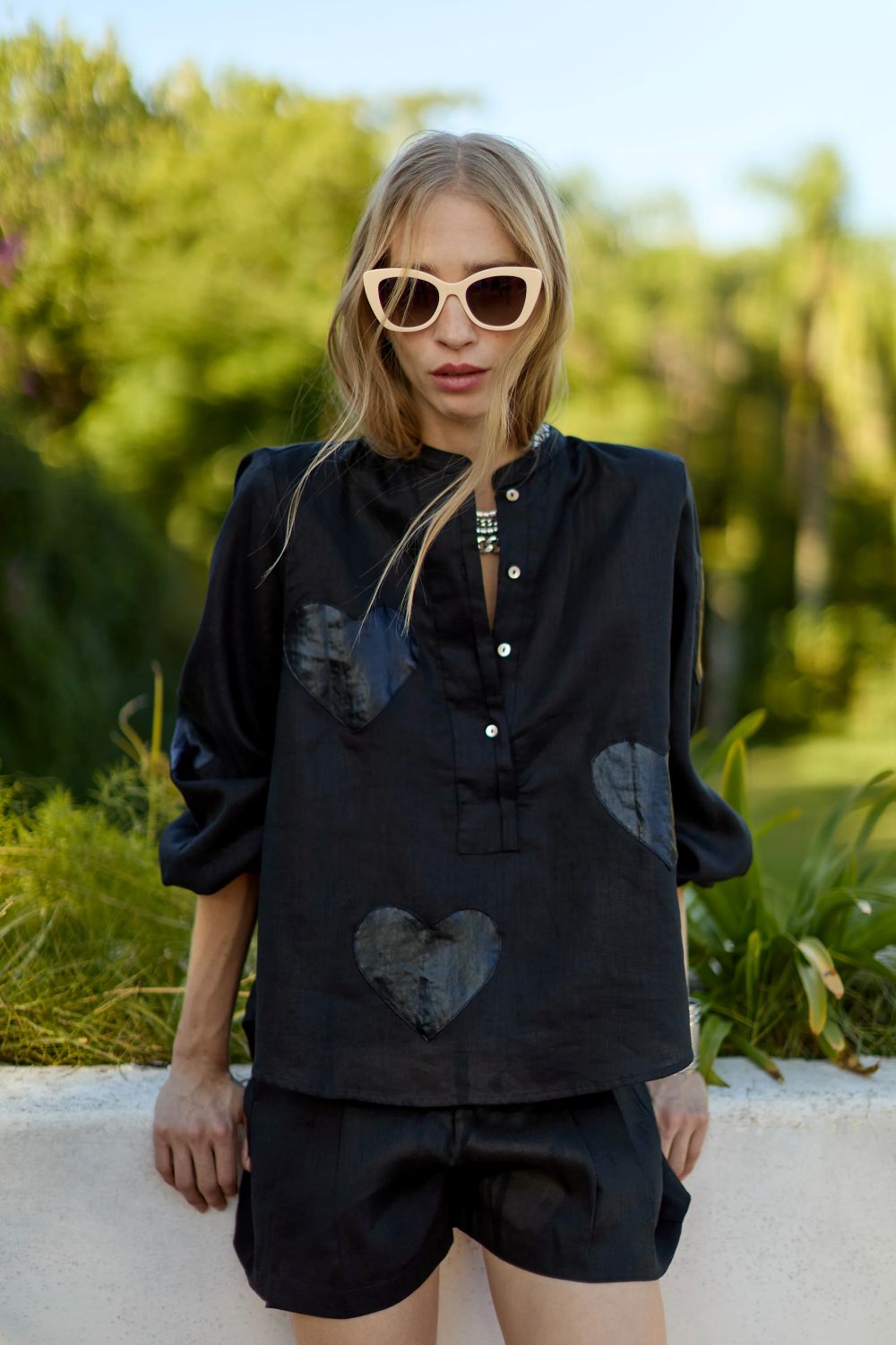 Cupid Linen Shirt Metallic Black Hearts - Lanhtropy - COLOR GAME
