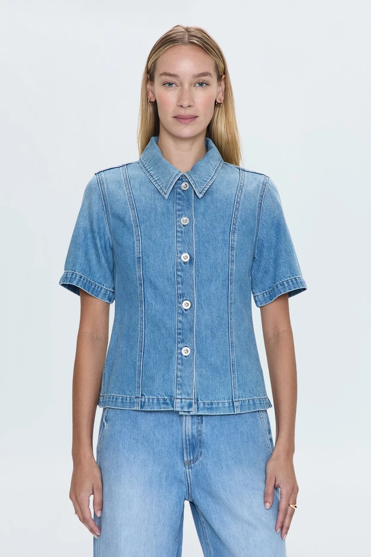 Cyndi Short Sleeve Denim Shirt - Pistola - COLOR GAME