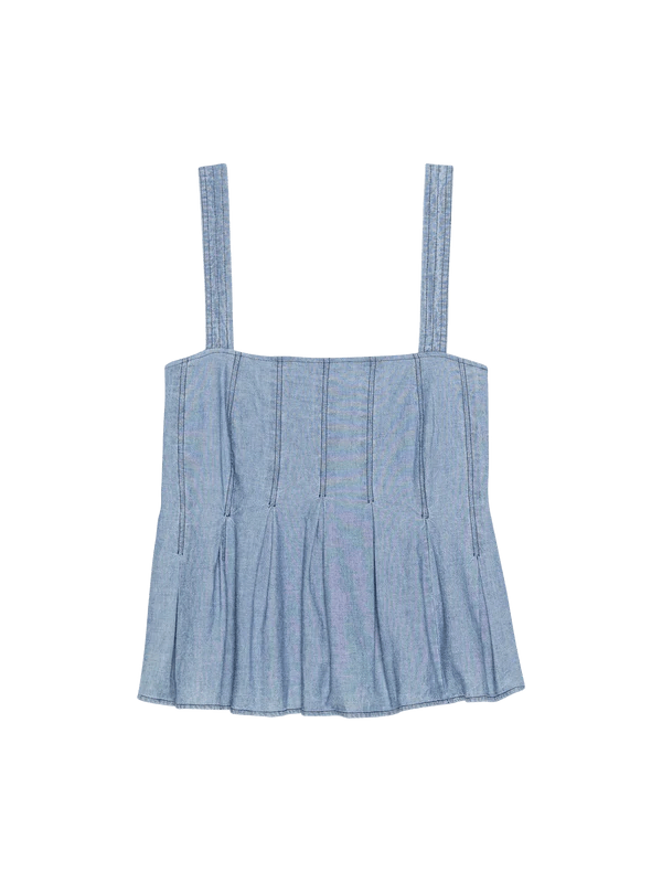 Dove Blue Chambray Pleated Tank - Nation LTD - COLOR GAME