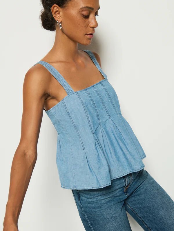 Dove Blue Chambray Pleated Tank - Nation LTD - COLOR GAME