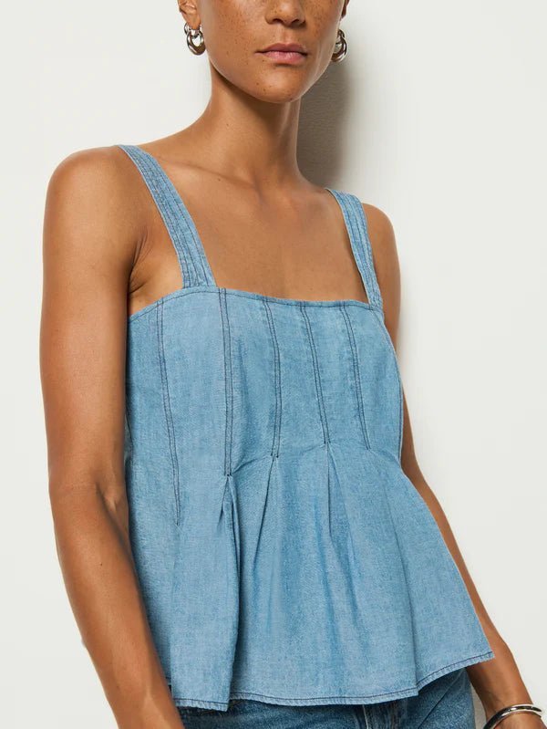 Dove Blue Chambray Pleated Tank - Nation LTD - COLOR GAME