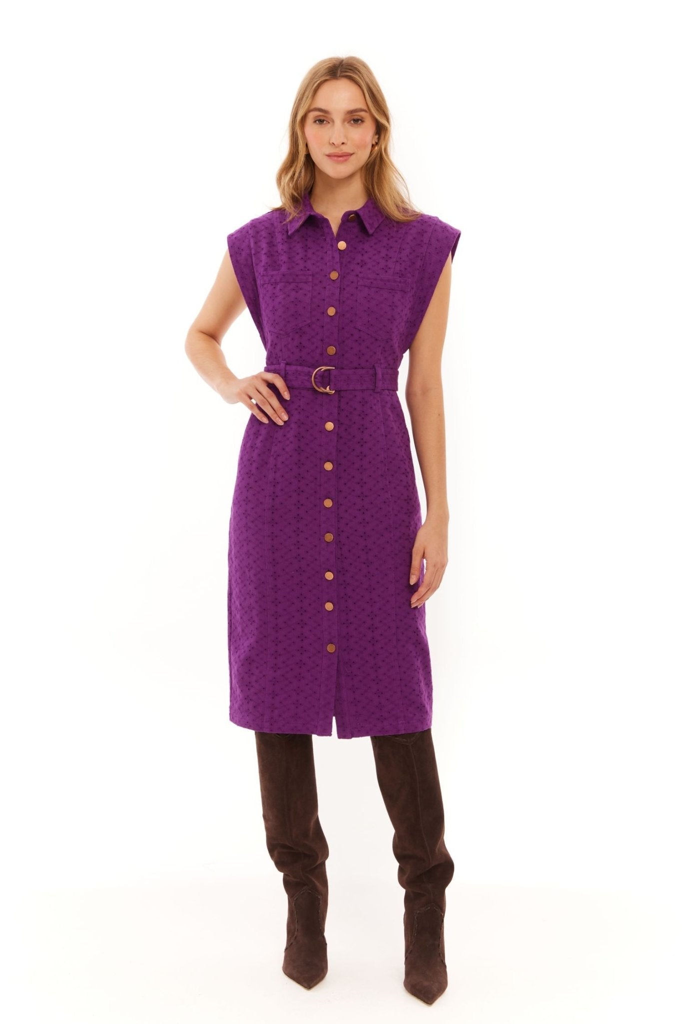 Eggplant Avril Eyelet Twill Dress - FINAL SALE 8 / Eggplant Eggplant Avril Eyelet Twill Dress - FINAL SALE 8 / Eggplant