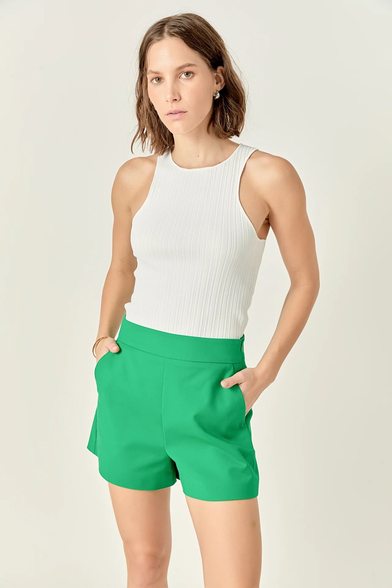 Ellie High - Waisted Mini Shorts Green - FINAL SALE - English Factory - COLOR GAME