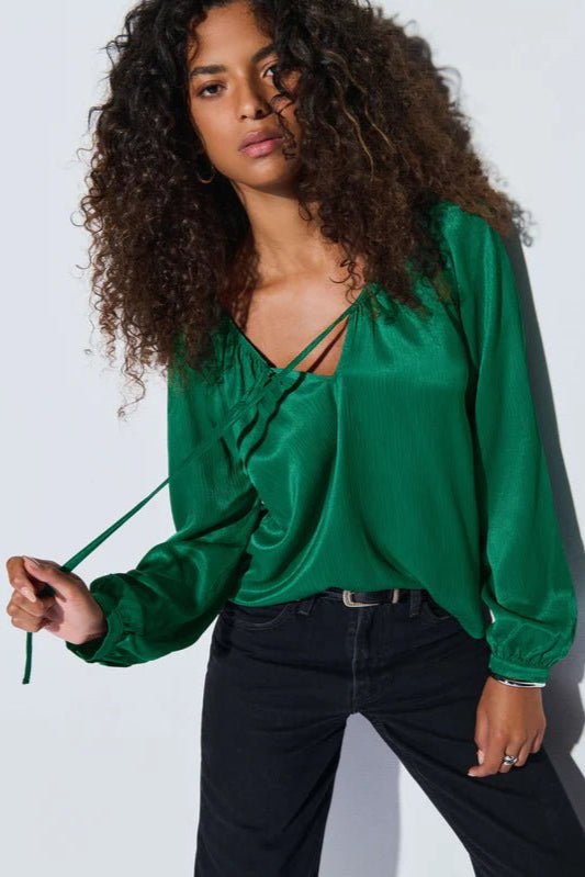 Ellie Textured Satin Top Forest - Nation LTD - COLOR GAME