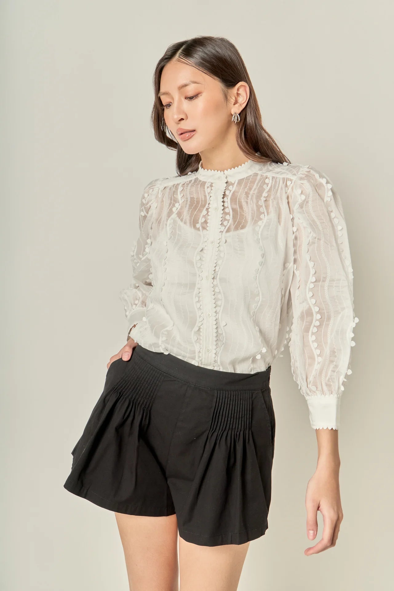 Esther White Heart Trim Blouse - English Factory - COLOR GAME