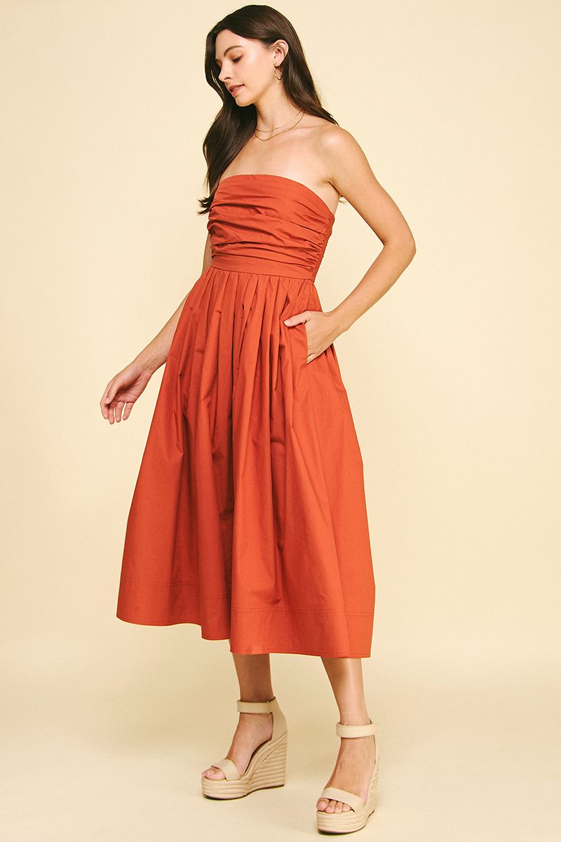 Florence Shirred Strapless Midi Dress - Pinch - COLOR GAME